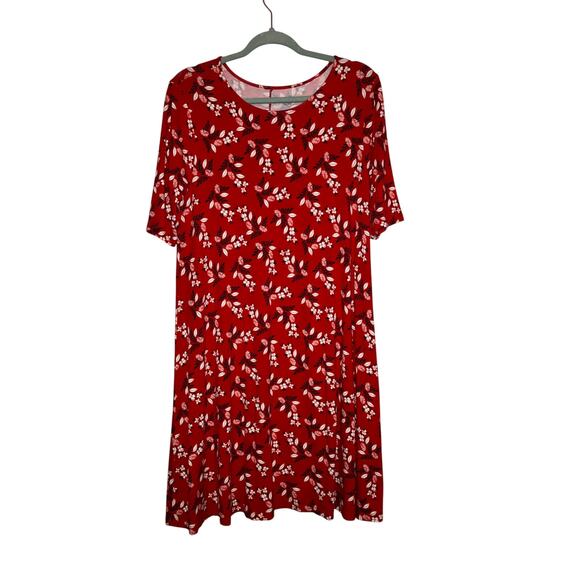St. Johns Bay red floral flowy dress size large - Picture 1 of 3
